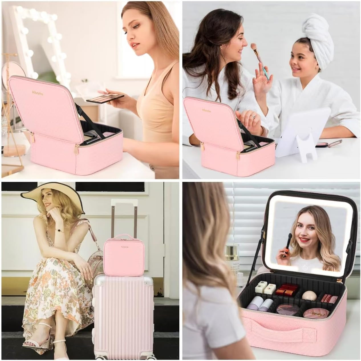 Illuminate Your Beauty: Ultimate Travel Makeup Bag with LED Mirror & Adjustable Dividers - Perfect Cosmetic Organizer for Women