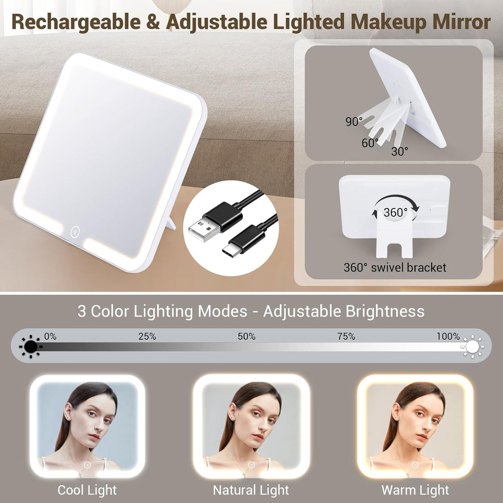 Illuminate Your Beauty: Ultimate Travel Makeup Bag with LED Mirror & Adjustable Dividers - Perfect Cosmetic Organizer for Women