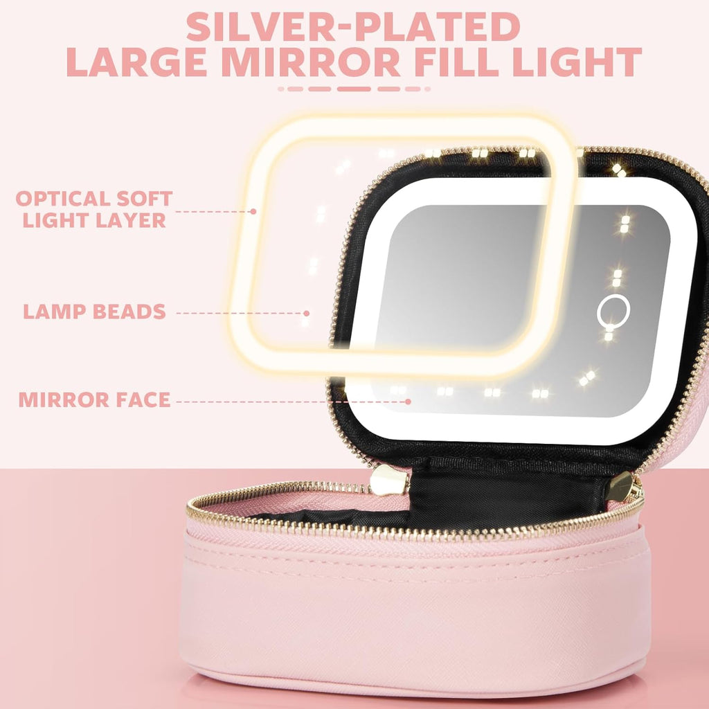 Chic Mini Makeup Bag with LED Mirror - Travel-Friendly Cosmetic Organizer with Adjustable Light Modes for Effortless Touch-Ups